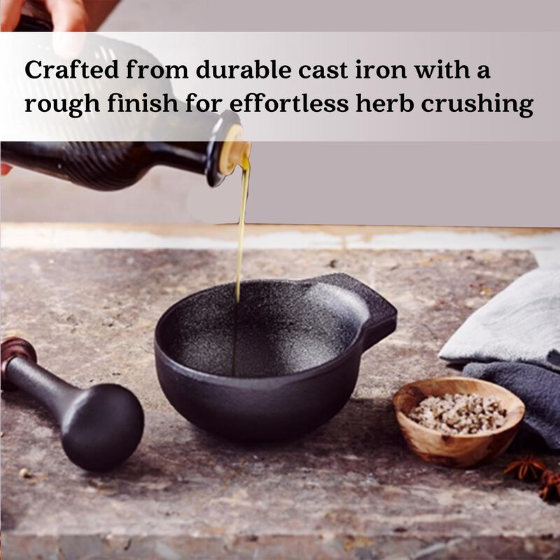 Alva Nori Enameled Cast Iron Mortar and Pestle Set 4" 2 C Easy to Clean Nonstick Manual Food Grinder, Non Toxic, Manual Crusher for Garlic, Nuts, Beans, Herbs & Spices, Small Kitchen Tools