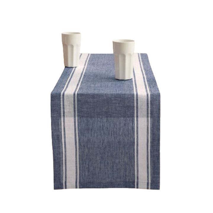 Solino Home 100% Pure Linen Table Runner | Farmhouse Stripe