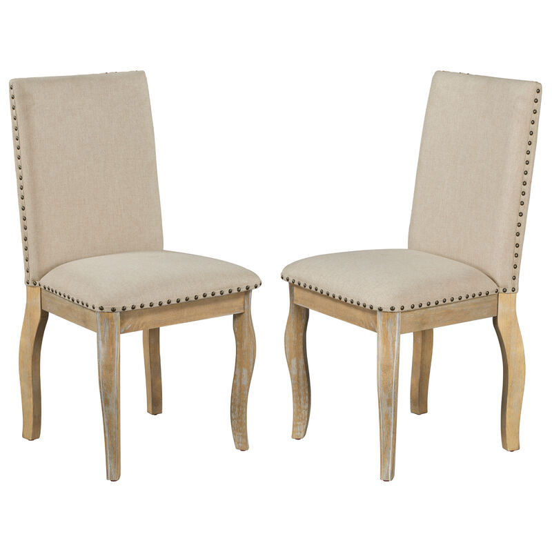 Merax 5-Piece Farmhouse Dining Table Set Wood Round Extendable Dining Table and 4 Upholstered Dining Chairs