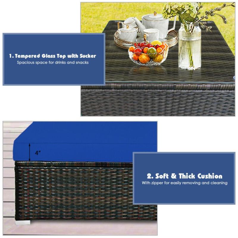 Hivvago 5 Pcs Outdoor Patio Rattan Furniture Set Sectional Conversation with Navy Cushions