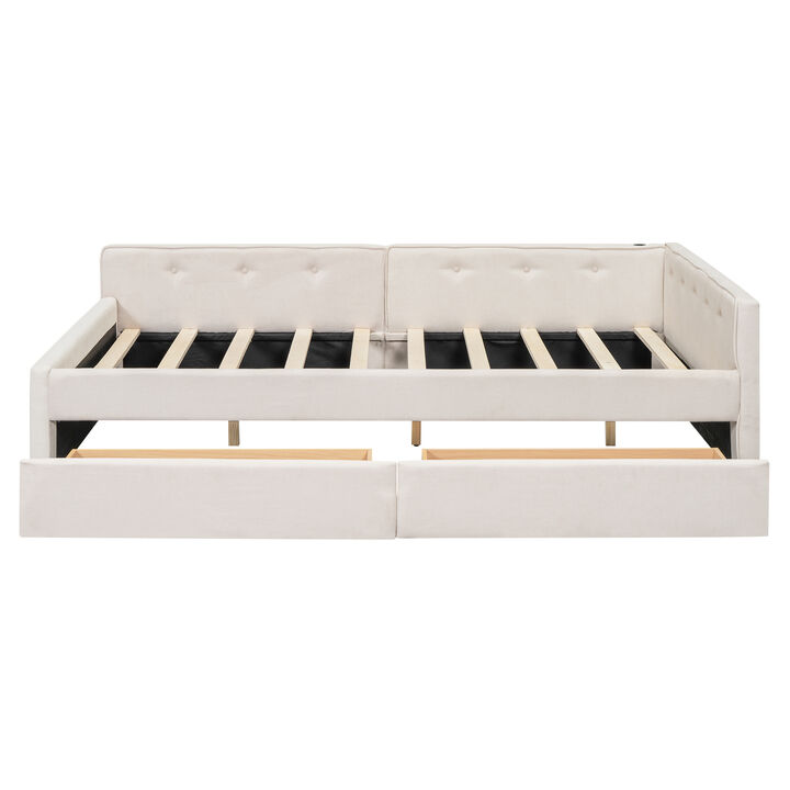 Merax Upholstered Daybed with USB and 2 Drawers