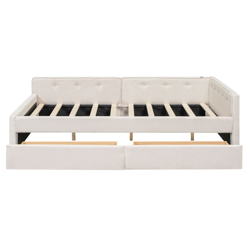 Merax Upholstered Daybed with USB and 2 Drawers