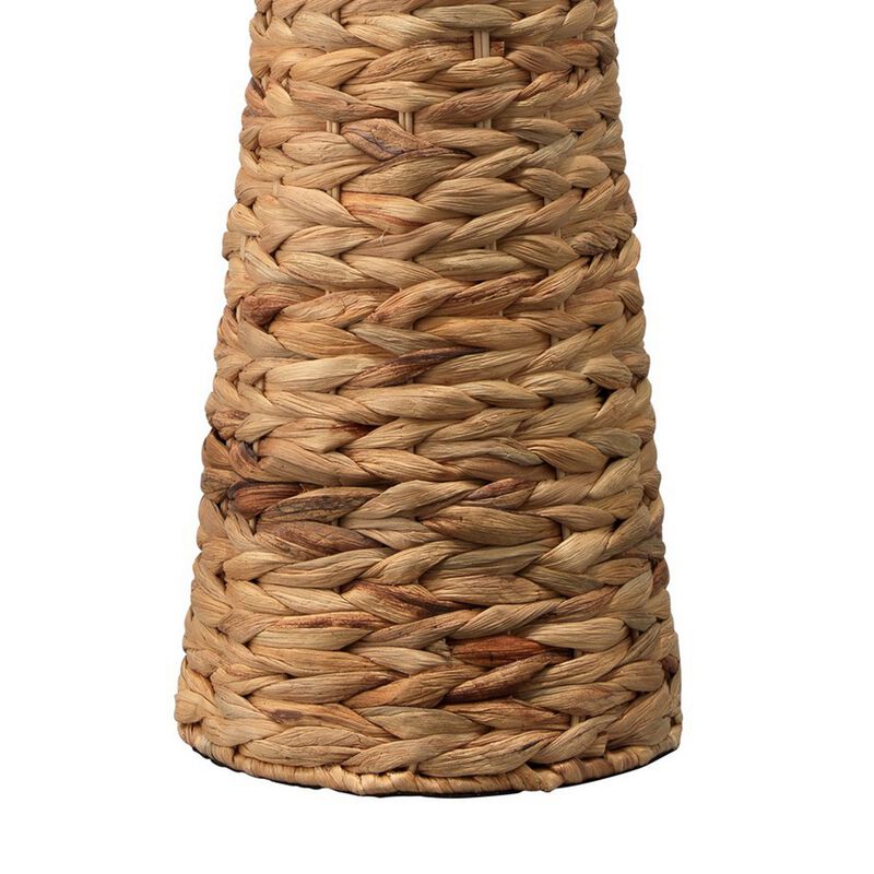 Table Lamp with Drum Shade and Seagrass Base, White and Brown-Benzara