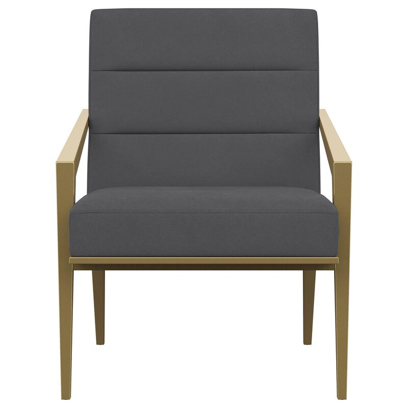 Kiara Accent Chair, Channel Tufted Dark Gray Fabric, Gold Metal Frame - Benzara