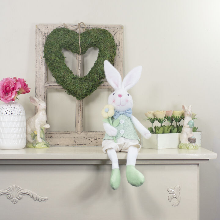 24" White and Green Boy Bunny Rabbit Easter and Spring Table Top Figure