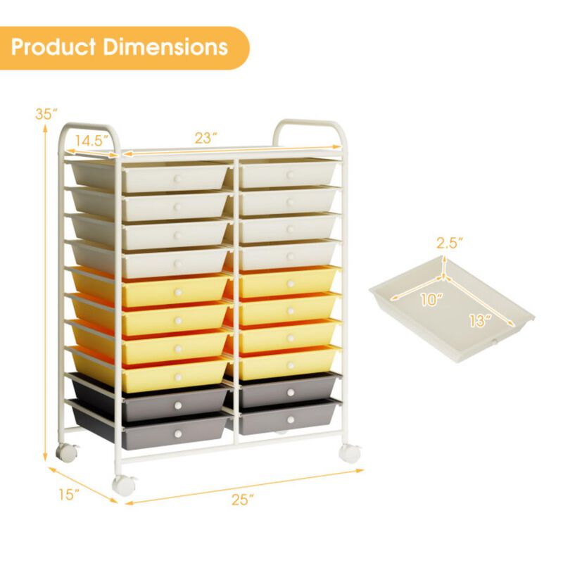 Hivvago 20 Drawers Rolling Storage Cart Studio Organizer