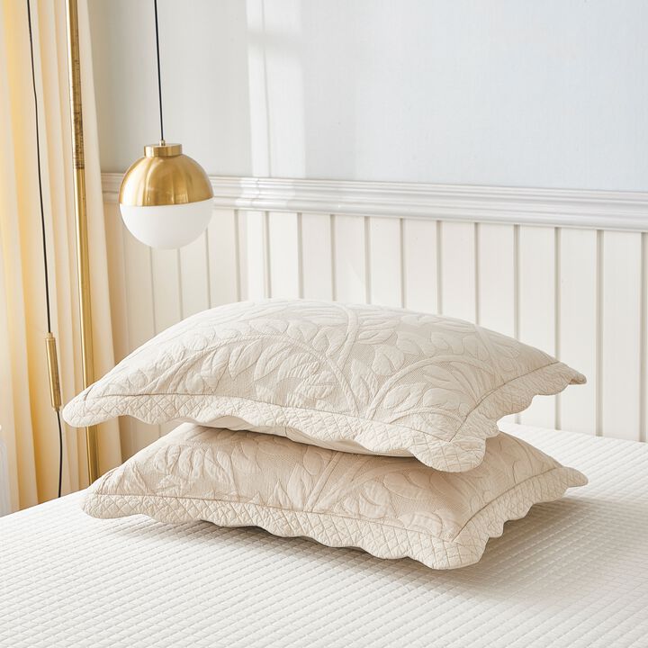 MarCielo 2 Piece 100% Cotton Quilted Pillow Shams Embroidered Farmhouse