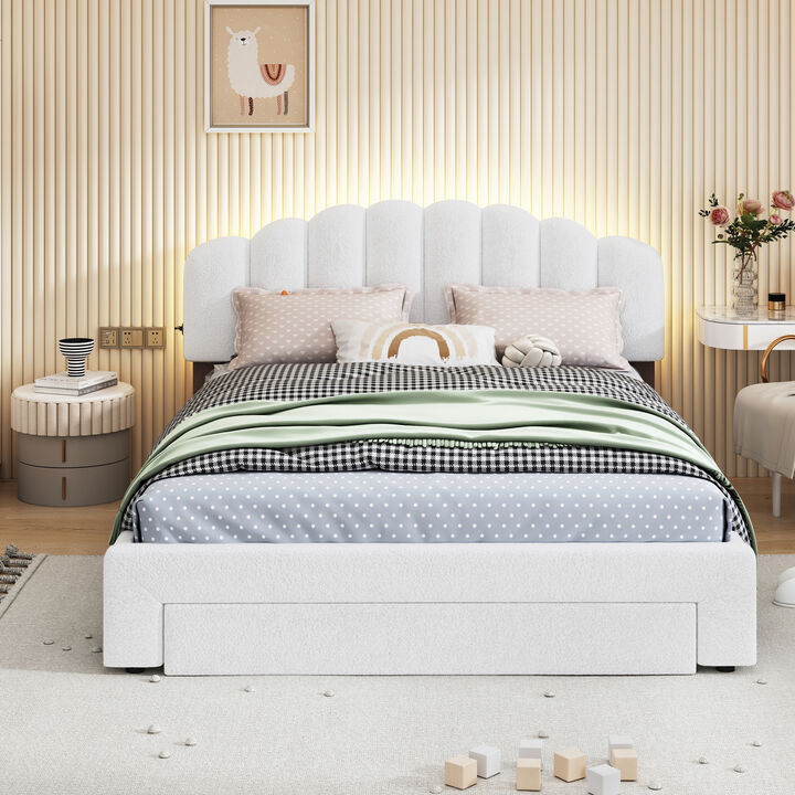 Merax Teddy Fleece  Platform Bed with Drawer