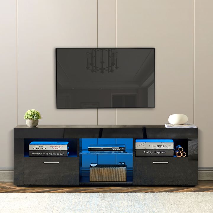 Hivvago Modern TV Console Storage Media TV High Gloss Organizing Cabinet with LED Light