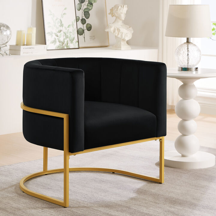 Golden Metal Accent Chair with Velvet Upholstery