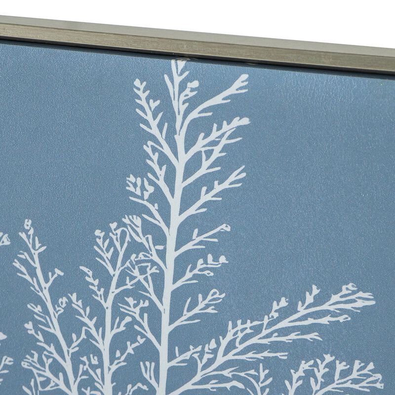 28 x 39  Hanging Wall Art Decor, Rectangular White Tree Design, Blue Canvas - Benzara