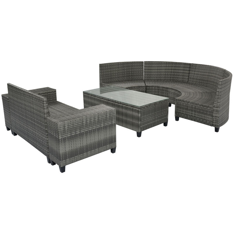8-Pieces Outdoor Wicker Round Sofa Set, Half-Moon Sectional Sets All Weather, Curved Sofa Set