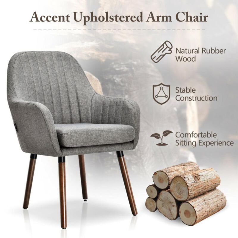 Hivvago Set of 2 Fabric Upholstered Accent Chairs with Wooden Legs