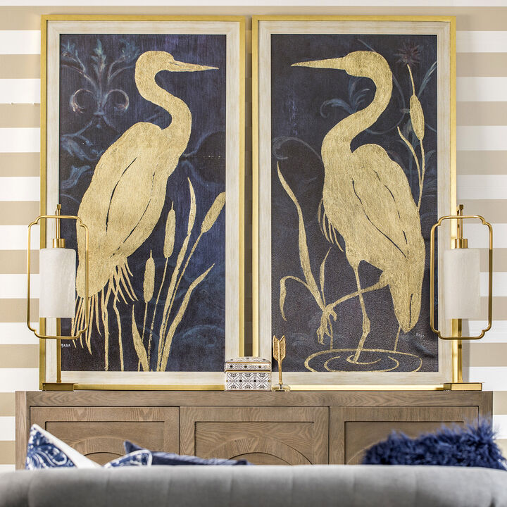 Cranes And Cattails III Framed Print