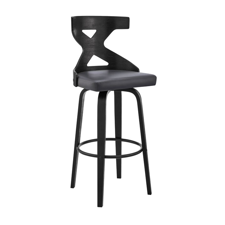 Gayle  Swivel Cross Back Grey Faux Leather and Black Wood Counter Hight Stool
