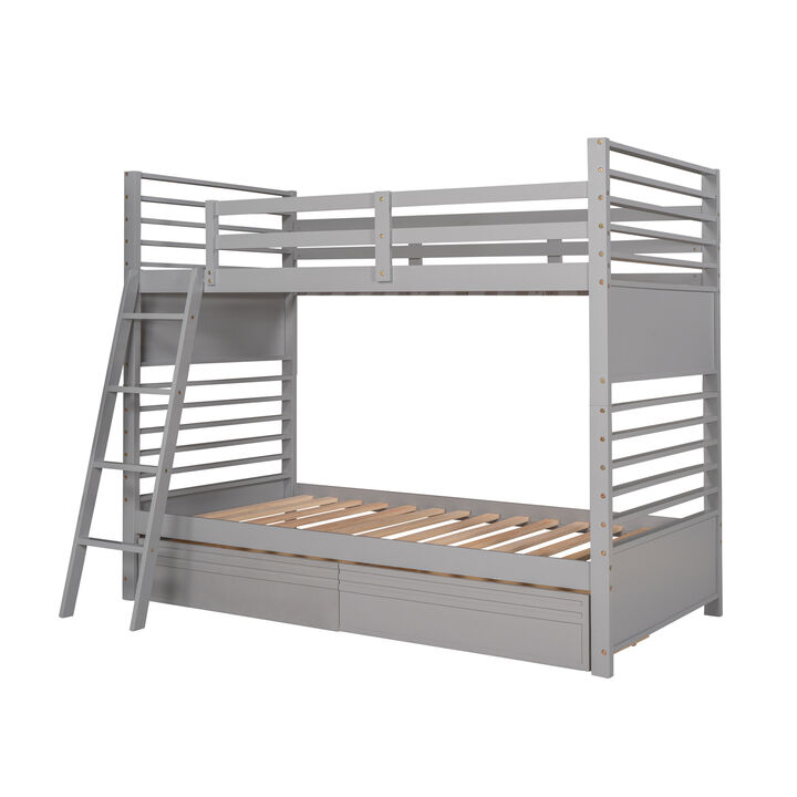 Twin Over Twin Wood Bunk Bed With Two Drawers