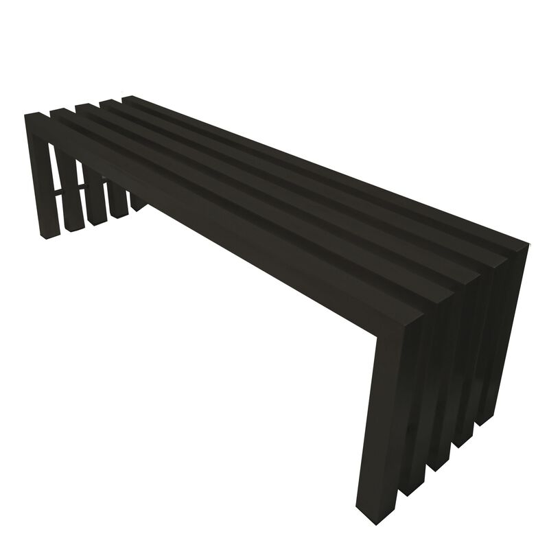 Namo 58 Inch Accent Bench, Modern Slatted Design, Rectangular, Black Steel - Benzara