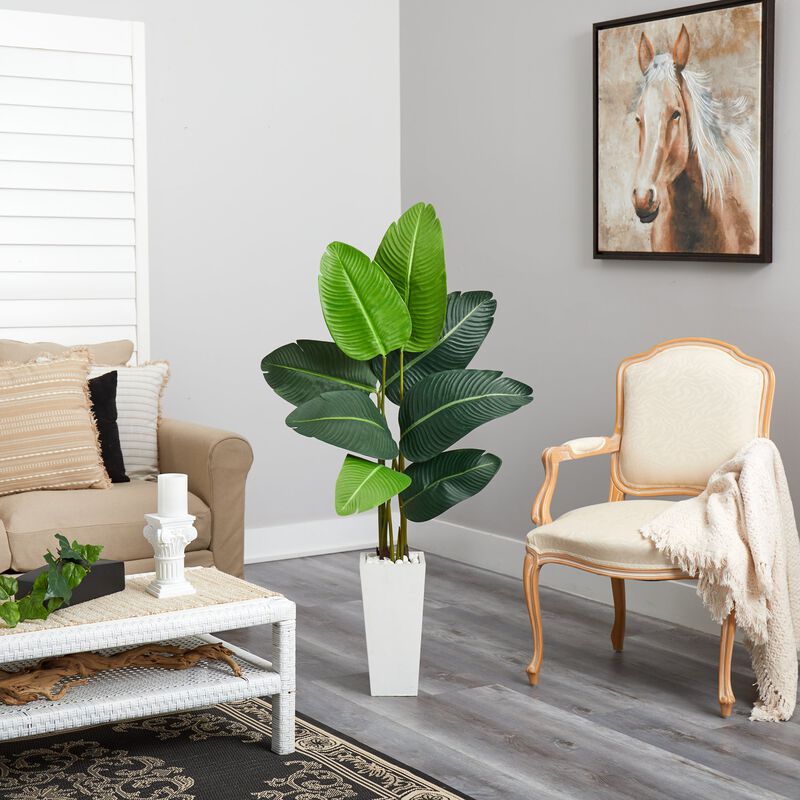 Hivvago 4.5 Feet Travelers Palm Artificial Tree in White Planter