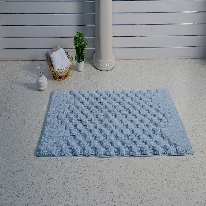 Knightsbridge Luxurious Block Pattern High Quality Year Round Cotton With Non-Skid Back Bath Rug 20" X 30" Light Blue