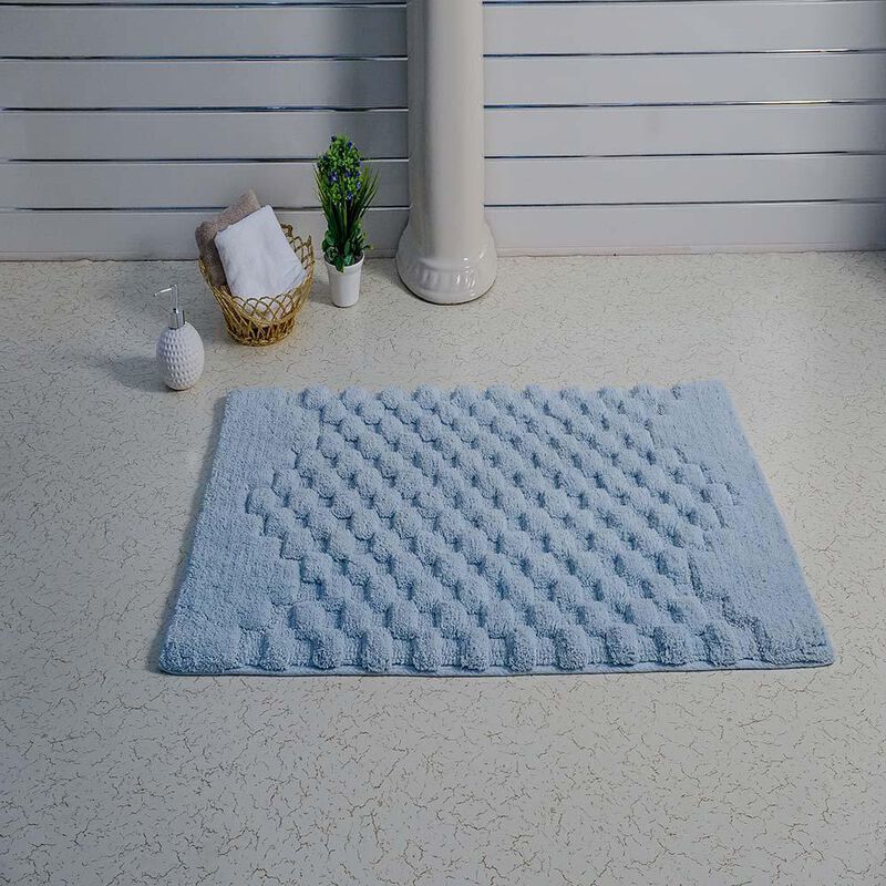 Knightsbridge Luxurious Block Pattern High Quality Year Round Cotton With Non-Skid Back Bath Rug 20" X 30" Light Blue