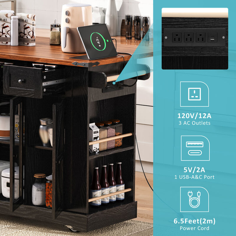 Merax Farmhouse Kitchen Island with Power Outlet