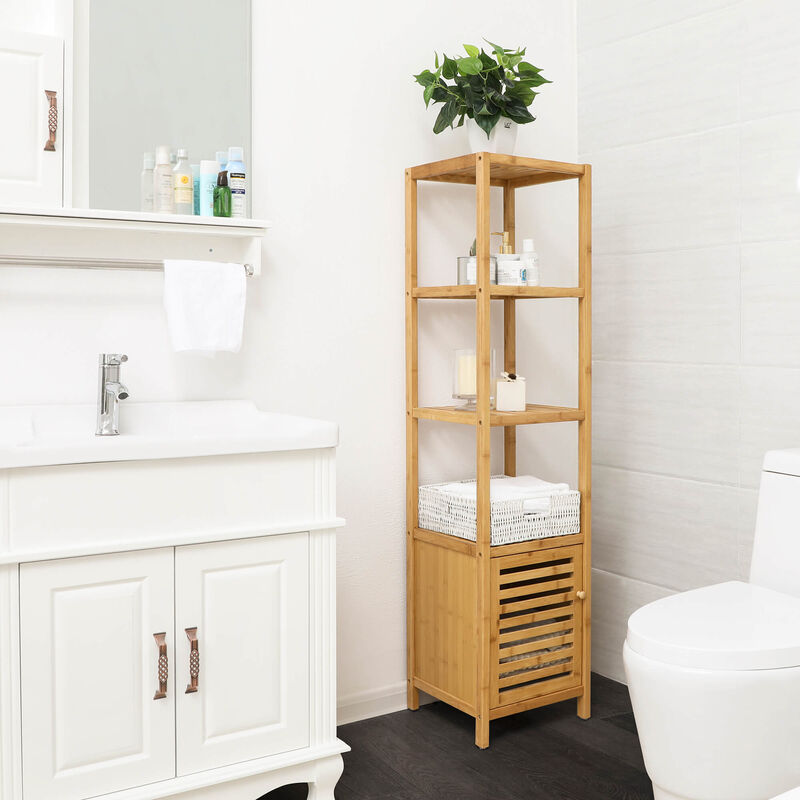 Functional 4-Tier Bamboo Floor Cabinet for Bathroom Storage