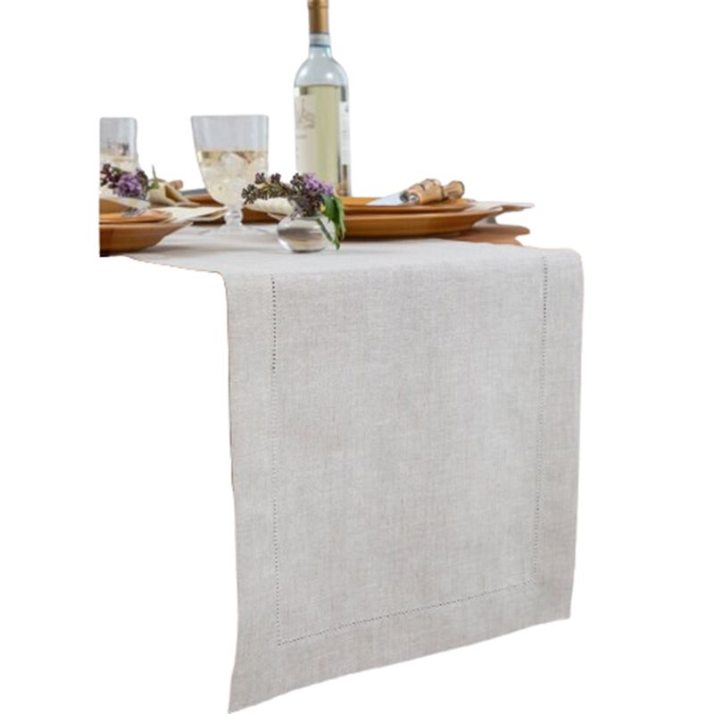 Solino Home 100% Pure Linen Table Runner | Medium Weight Hemstitch