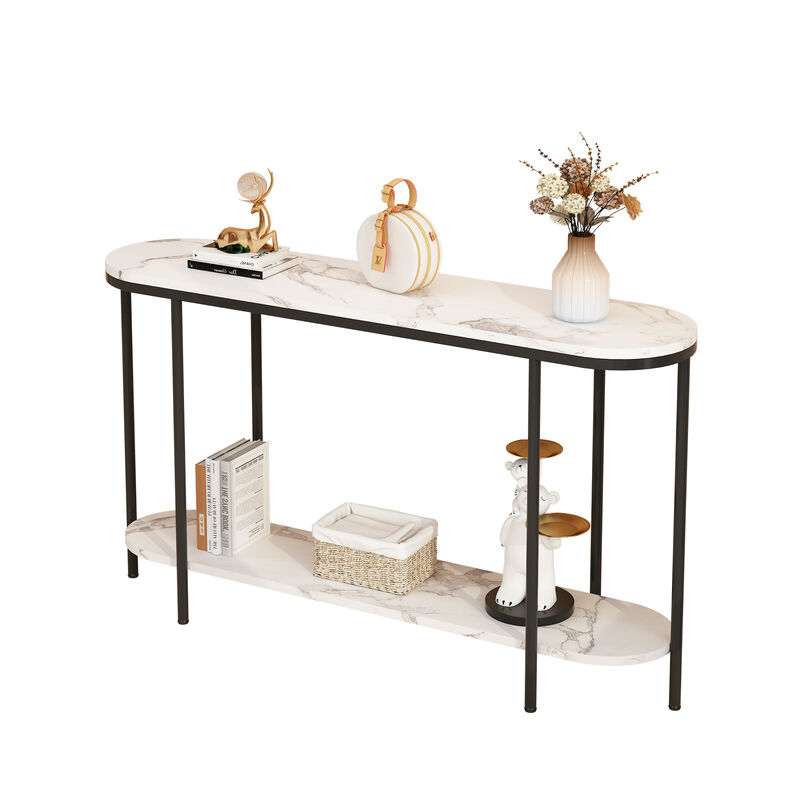 2-Tier Console Table Narrow Entryway Table with Storage Shelves for Hallway or Living Room