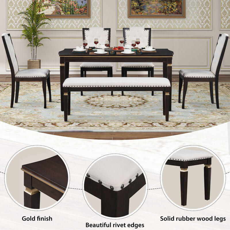 Merax 6-Piece Dining Table Chairs Bench Set