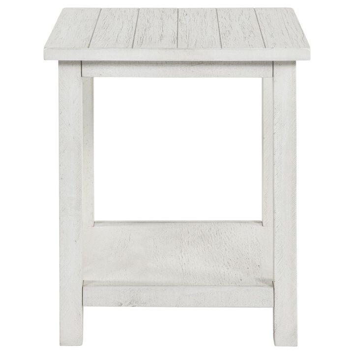 Ayne Side End Table, 1 Bottom Shelf, White Wood Frame, Square 20 Inch - Benzara