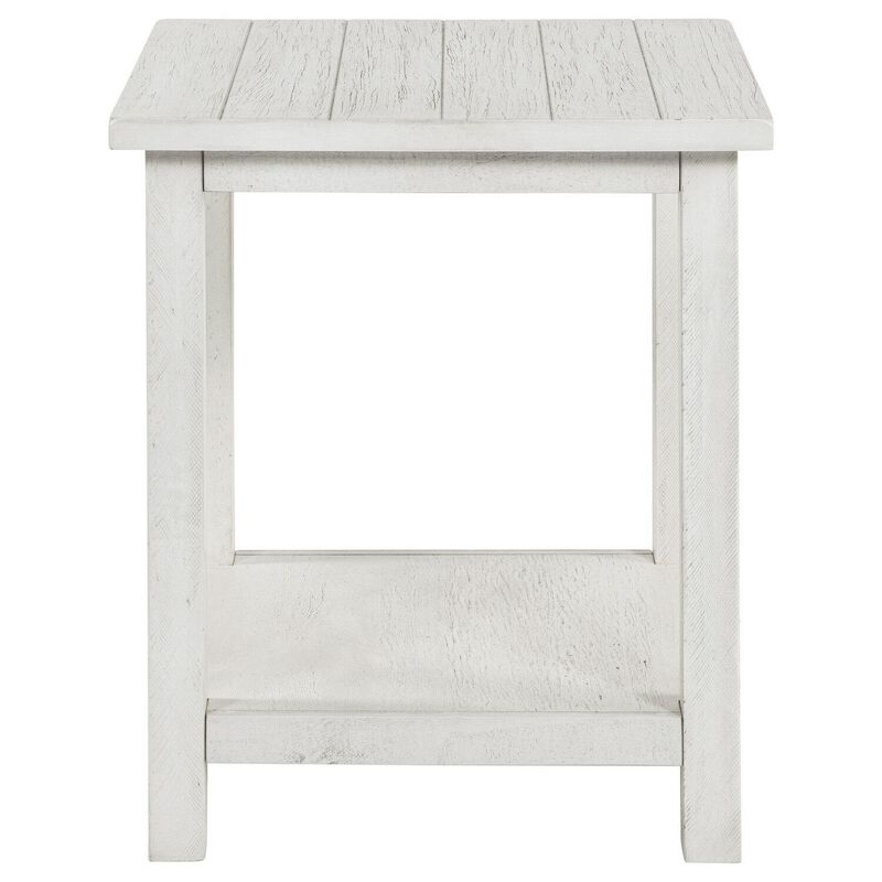 Ayne Side End Table, 1 Bottom Shelf, White Wood Frame, Square 20 Inch - Benzara