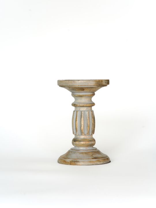 Traditional Gray Wash Eco-friendly Handmade Mango Wood Set Of One 6" Pillar Candle Holder