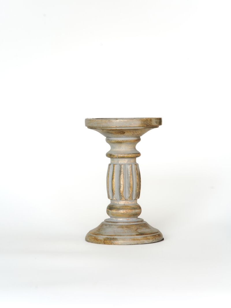 Traditional Gray Wash Eco-friendly Handmade Mango Wood Set Of One 6" Pillar Candle Holder