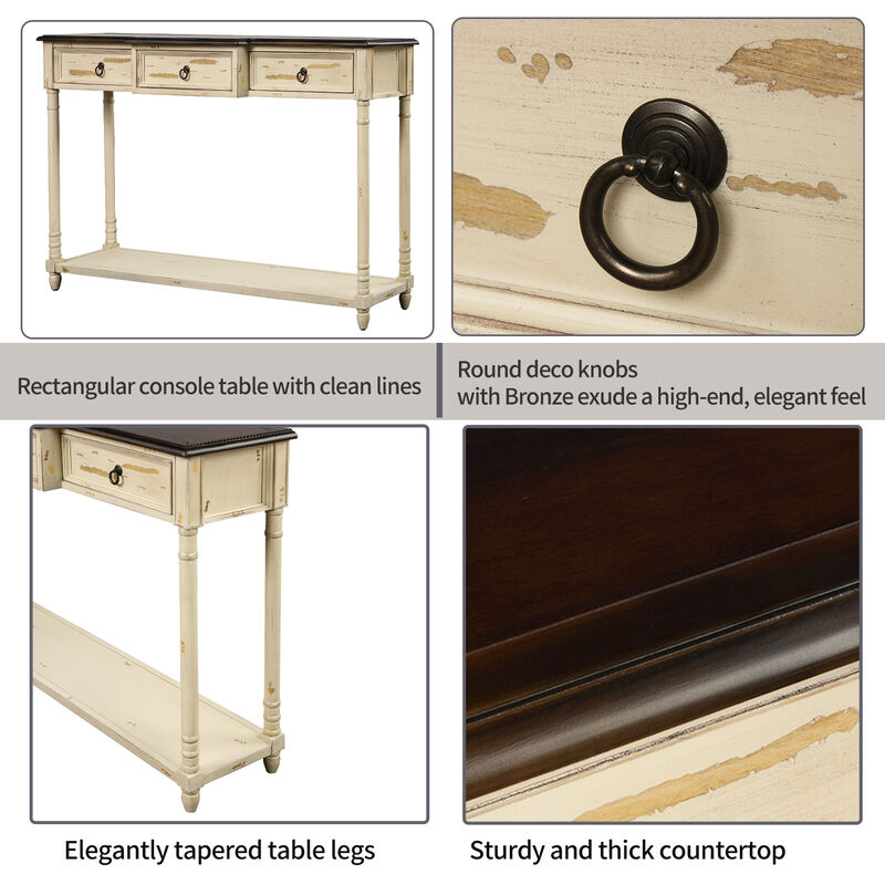 Console Table Sofa Table With Drawers For Entryway With Projecting Drawers And Long Shelf