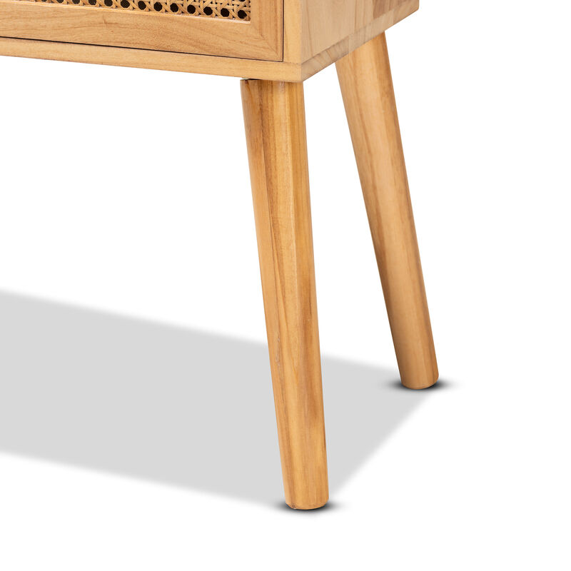 Baxton Studio Falan  Oak Brown Finished Wood 2 Drawer Console Table with Rattan