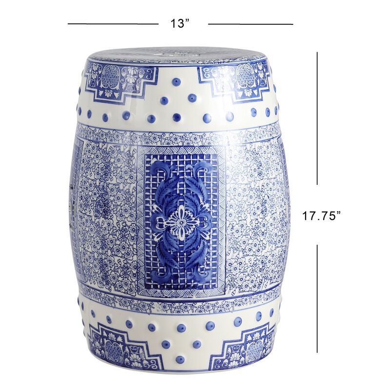 Acanthus Chinoiserie Ceramic Drum Garden Stool