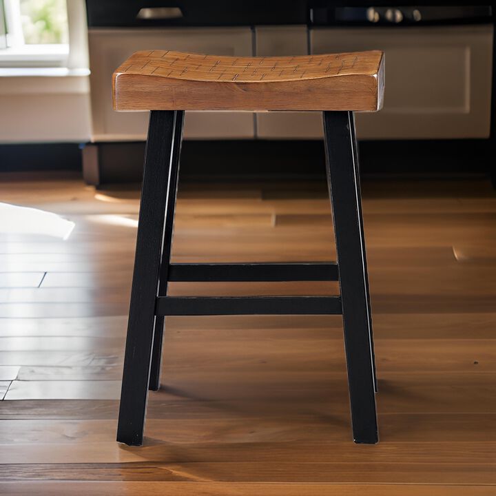 Bianca Counter Stool Set of 2, Light Brown Saddle Seat, Black Solid Wood
