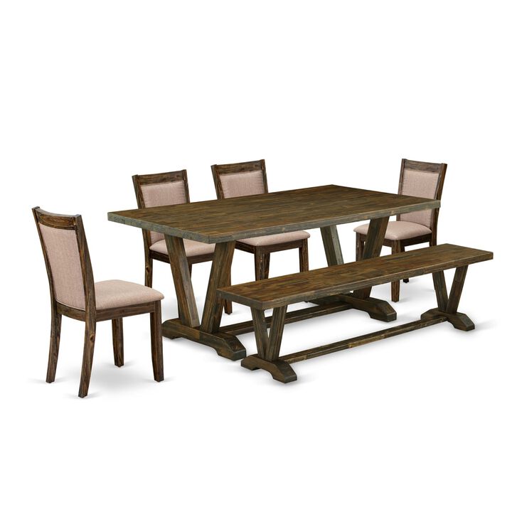 East West Furniture V777MZ716-6 6Pc Dinette Set - Rectangular Table , 4 Parson Chairs and a Bench - Multi-Color Color