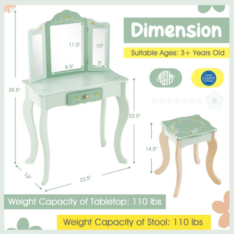Hivvago Kids Vanity Set with Tri-folding Mirror