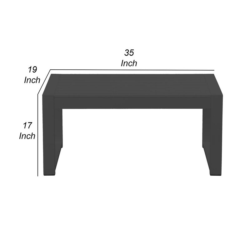 Kili 35 Inch Coffee Table, Polyresin Surface, Jet Black Aluminum Frame-Benzara