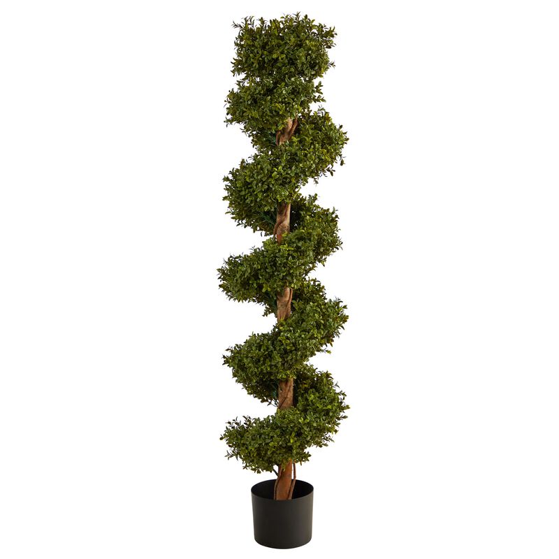Hivvago 5 Feet Boxwood Spiral Topiary Artificial Tree (Indoor/Outdoor)