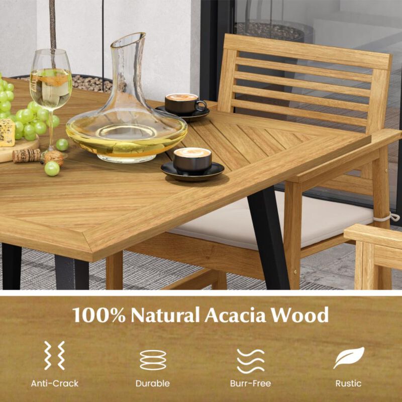 Hivvago 4-Person Acacia Wood Outdoor Dining Table for Garden, Poolside and Backyard