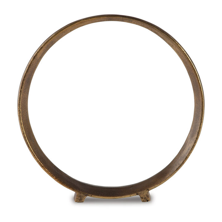 Dalie Sculpture, Round Metal Accent Tabletop Size, 14 Inch, Bronze - Benzara