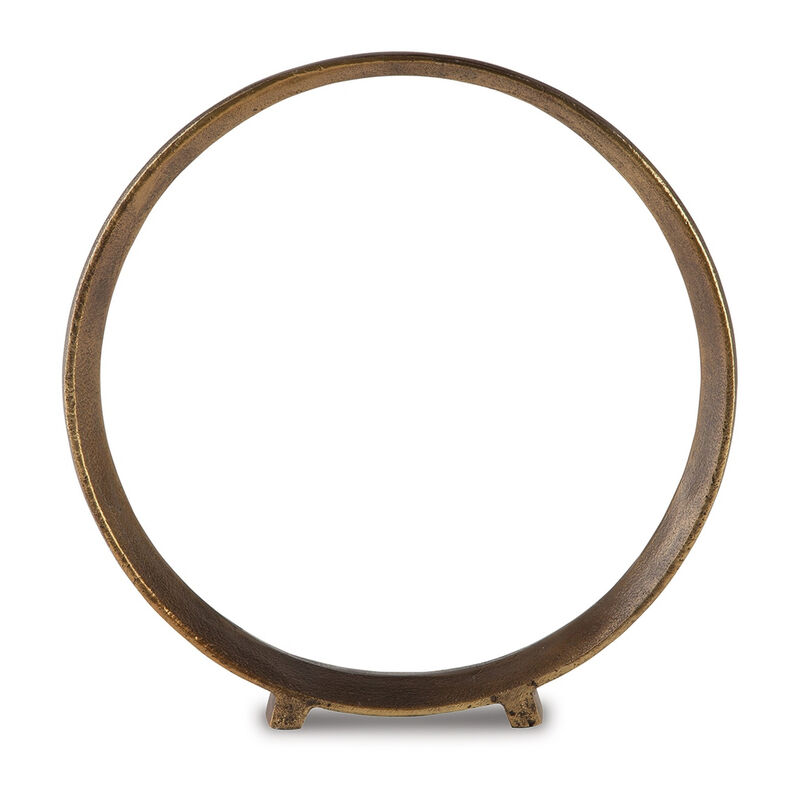 Dalie Sculpture, Round Metal Accent Tabletop Size, 14 Inch, Bronze - Benzara