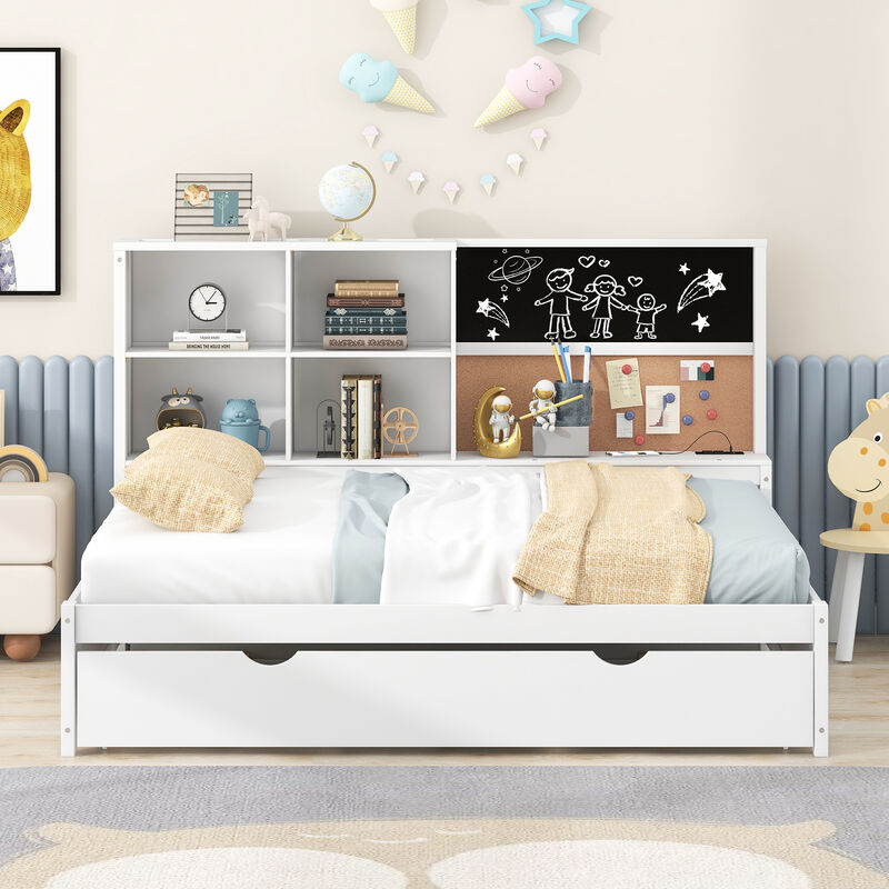 Merax Daybed with Storage Shelves and Blackboard
