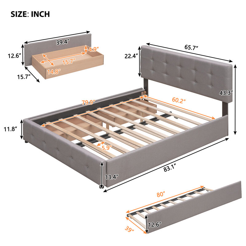 Merax Upholstered Platform Bed with 2 Drawers and 1 Twin XL Trundle