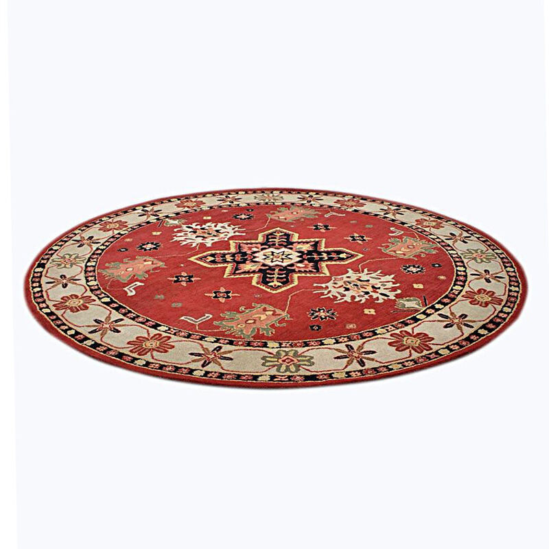 RUGSOTIC CARPETS HAND TUFTED WOOL ECO-FRIENDLY AREA RUGS  - 10'x10', Round Shape, Red & Beige, Classic Oriental Traditional  Design, High Pile Thick Handmade Anti Skid Area Rugs (K00535)