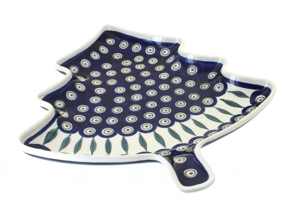 Blue Rose Polish Pottery Evergreen Christmas Tree Plate