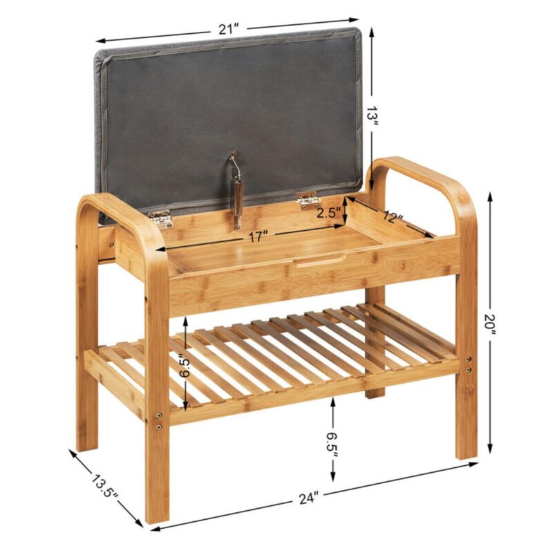 Hivvago Shoe Rack Bench Bamboo with Storage Shelf -Natural