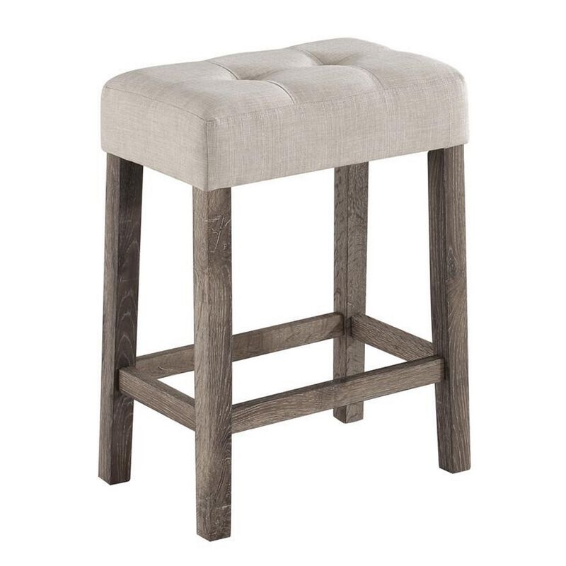 Cora 3 Piece Counter Height Table Set, Deep Tufted Stools, Brown, Beige-Benzara